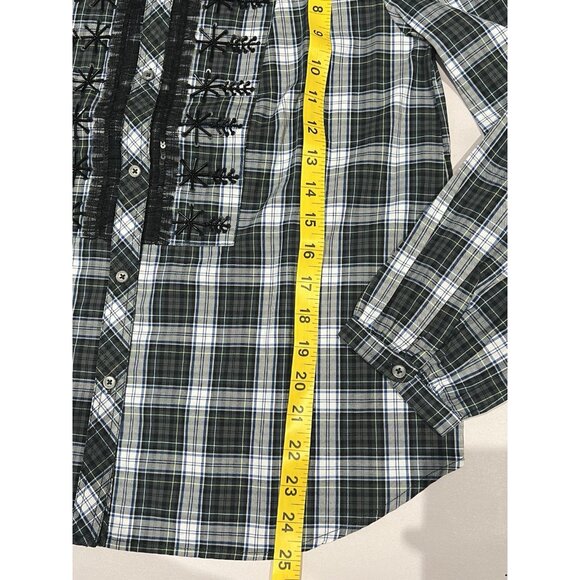 J. Crew Women Beaded Embellished Forest Green Tartan Plaid Shirt Small Sequin - Picture 7 of 14